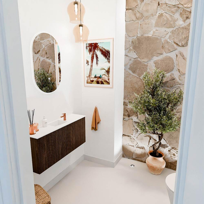 Mondiaz JOYA 90cm toiletmeubel - kleur Walnut - Wastafel FAYE positie Midden 1 kraangat kleur Talc.