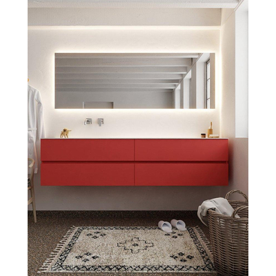 Mondiaz VICA ensemble de meuble de salle de bain - 200cm - meuble sous-vasque fire - 4 tiroirs - lavabo cloud gauche - sans trou de robinet - miroir LED - version XL 60cm de haut