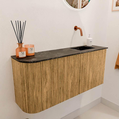 Mondiaz JOYA-DLUX 91.6cm toiletmeubel - ronding links kleur Oak - Wastafel FAYE positie Rechts Zonder kraangat kleur Lava.