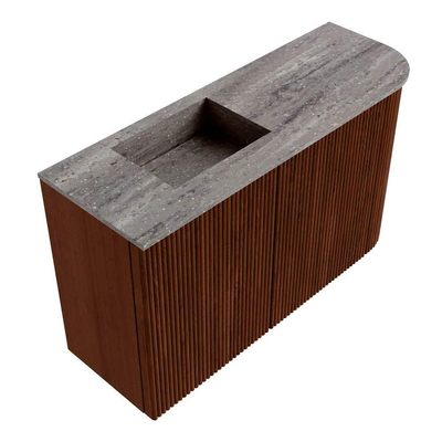 Mondiaz JOYA-DLUX 71.6cm toiletmeubel - ronding rechts kleur Ruby - Wastafel FAYE positie Links Zonder kraangat kleur Oza.
