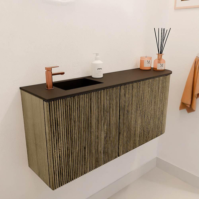 Mondiaz JOYA 91.6cm toiletmeubel - ronding rechts kleur Dusk - Wastafel FAYE positie Links 1 kraangat kleur Urban.