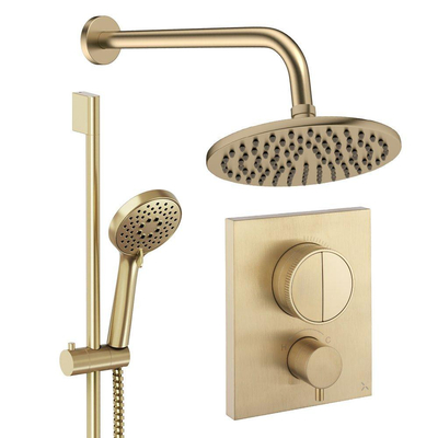 Crosswater MPRO Regendoucheset inbouw - 2 hendels - 20cm douchekop - handdouche - glijstang - wandarm - geborsteld messing (goud)