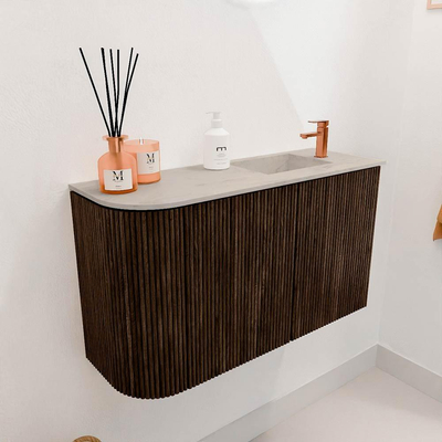 Mondiaz JOYA-DLUX 71.6cm toiletmeubel - ronding links kleur Walnut - Wastafel FAYE positie Rechts 1 kraangat kleur Opalo.