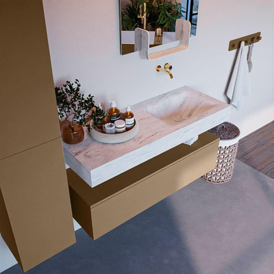 Mondiaz ALAN-DLUX Ensemble de meuble - 120cm - meuble Oro mat - 1 tiroir - Lavabo Cloud Opalo suspendu - vasque Droite - 0 trous de robinet