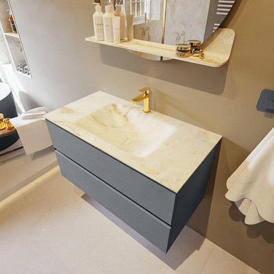 Mondiaz VICA-DLUX Ensemble de meuble de salle de bain - 90cm - meuble sous-vasque plata - 2 tiroirs - lavabo encastrée cloud milieu - 1 trou de robinet - version haute de 60cm - frape