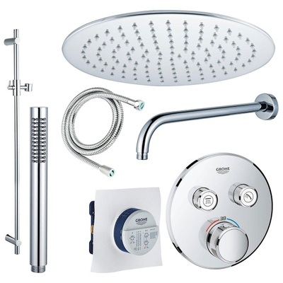 Grohe - Adema Rise regendoucheset – Ø25 cm hoofddouche – 20 cm gebogen wandarm – staafhanddouche – glijstang 90 cm – chroom
