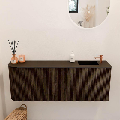 Mondiaz JOYA 111.6cm toiletmeubel - ronding links kleur Walnut - Wastafel FAYE positie Rechts 1 kraangat kleur Urban.
