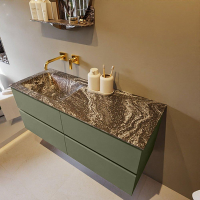 Mondiaz VICA-DLUX ensemble de meuble de salle de bain - 120cm - meuble sous-vasque armée - 4 tiroirs - lavabo encastré nuage gauche - sans trous de robinet - version haute de 60cm - lave