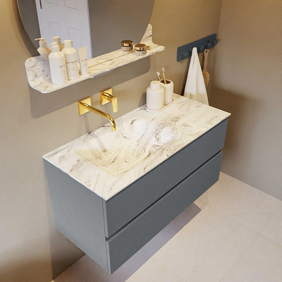 MONDIAZ VICA-DLUX Ensemble meuble de salle de bains - 100cm - meuble bas plata - 2 tiroirs - lavabo encastré cloud gauche - sans trous de robinet - version haute 60cm - glace