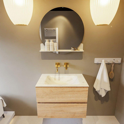 MONDIAZ VICA-DLUX Badkamermeubelset - 70cm - onderkast washed oak - 2 lades - inbouw wastafel cloud midden - zonder kraangaten - 60cm hoge versie - opalo