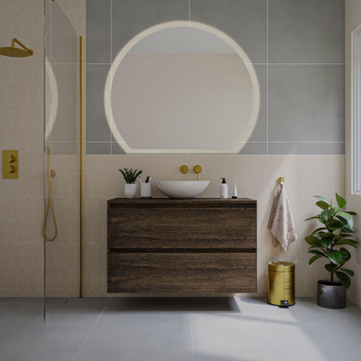 Saniclass Holz Pure Meuble de salle de bains - 100x45x60cm - 2 tiroirs - plan de toilette - Chêne charcoal