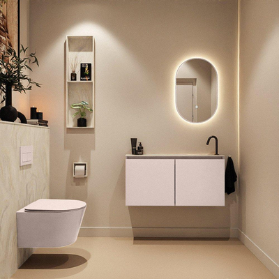 MONDIAZ TURE-DLUX Meuble toilette - 100cm - Rosee - EDEN - vasque Ostra - position droite - 1 trou de robinet