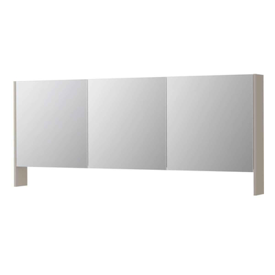 INK SPK3 Armoire de toilette - 180x14x74cm - 3 portes - miroir double face - tablette ouverte - interrupteur et prise de courant - MDF laque gris cachemire mat