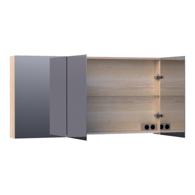 BRAUER Plain Spiegelkast - 140x70x15cm - 3 links- en rechtsdraaiende spiegeldeuren hout - white oak