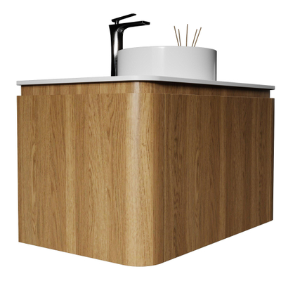 Saniclass Terra Ensemble meuble de salle de bains - 80cm - 2 tiroirs - coins arrondis - plan de toilette - sandwood (chêne clair)