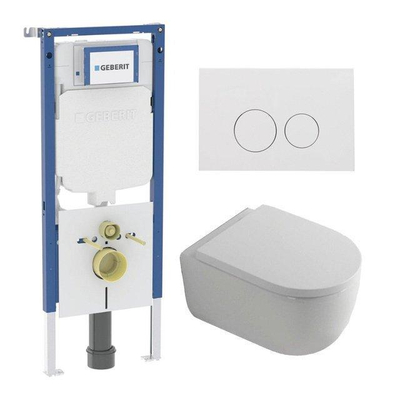 QeramiQ Dely Swirl Toiletset - 36.3x51.7cm - Geberit UP720 Duofix Sigma inbouwreservoir - 35mm zitting - glans witte bedieningsplaat - ronde knoppen - mat wit