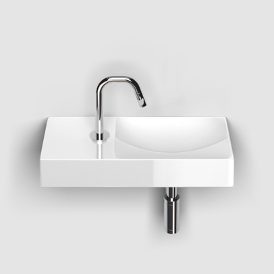 Clou Vale fontein 45 cm met kraangat links glanz. wit keramiek met kraan en siersifon rvs geborsteld SHOWROOMMODEL