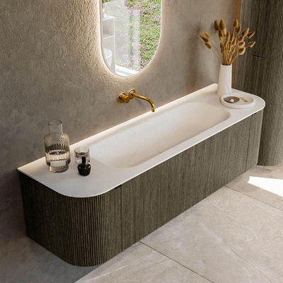 Mondiaz KURVE Ensemble de meubles de salle de bains - 160x46x40cm - 1 tiroir - 2 portes - vasque solid surface - centre - sans trou de robinet - Shadow