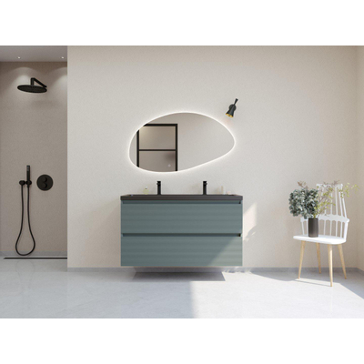 HR badmeubelen Infinity XXL 3D Ensemble meuble de salle de bains - 120 cm - 1 lavabo en céramique djazz noir mat - 2 trous de robinet - 2 tiroirs - petrol mat