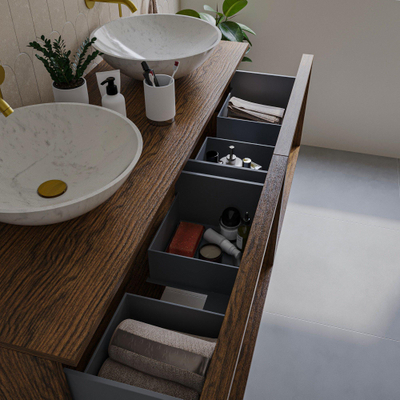 Saniclass Holz Frame Badkamermeubelset - 140x45x40cm - topblad - zonder kraangaten - 2 lades - Walnut pure