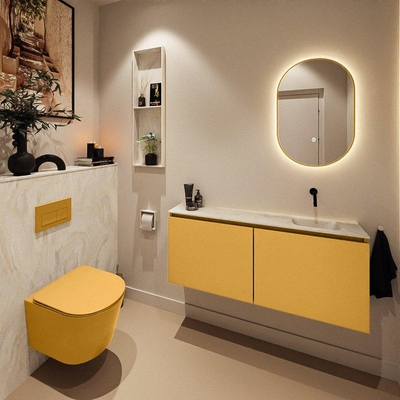 MONDIAZ TURE-DLUX meuble de toilettes 120 cm Ocher. EDEN lavabo Ostra position à droite. Sans trou de robinet.