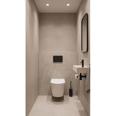 QeramiQ Dely Toiletset - 36.3x51.7cm - diepspoel - rimless - Geberit UP320 inbouwreservoir - met Burda frame - softclose toiletzitting - mat zwarte bedieningsplaat - rechtehoekige knoppen - mat wit