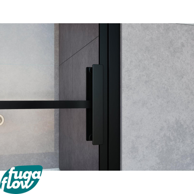 Cabine de douche FugaFlow Efficiente Vetro 140x100cm avec panneau fixe en verre de sécurité cadre lignes à l'extérieur avec anti-calcaire noir mat -