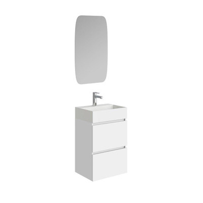 Xellanz Mini onderkast met 2 laden glans wit en wastafel keramiek glans wit 45 cm inclusief spiegel