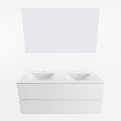 Mondiaz VICA ensemble de meuble de salle de bain - 120cm - meuble sous-vasque talc - 2 tiroirs - lavabo denia double - 2 trous de robinet - couleur Blanc Brillant - miroir LED - version XL 60cm de haut