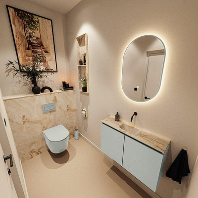 MONDIAZ TURE-DLUX Meuble de toilettes 80cm Greey. EDEN lavabo Frappe position milieu. Sans trou de robinet.