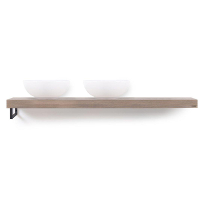 Looox Wood collection Solo plan sous vasque - 160x46cm - Avec porte-serviettes (gauche) noir mat - Chêne massif Old grey