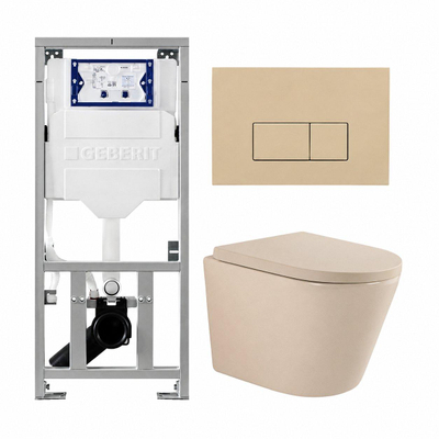 QeramiQ Dely Ensemble WC - 36.3x51.7cm - fond profond - sans bride - réservoir encastré Geberit UP320 - abattant de WC softclose 35 mm - plaque de commande beige - boutons rectangulaires - beige mat