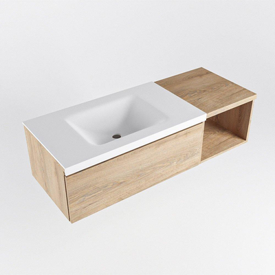 MONDIAZ BUKLA 120cm badmeubel met open module 40 kleur Washed Oak met 1 lade. Wastafel CLOUD links 0 kraangaten kleur Talc.