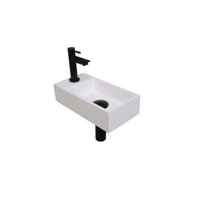 Ink Versus pack lave-mains – 36 x 18 x 9 cm – polystone blanc brillant – perçage à gauche – robinet noir mat
