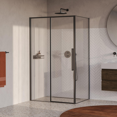 BRAUER Galactic Douchecabine - 120x90x200cm - met schuifdeur - helder glas - omkeerbaar - incl. glascoating - geborsteld gunmetal PVD