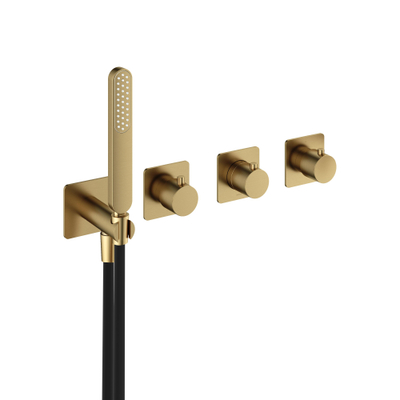 Hotbath Gal Partie apparente pour mitigeur thermostatique encastré bain/douche 2 robinets d'arrêt sans bec Laiton brossé PVD