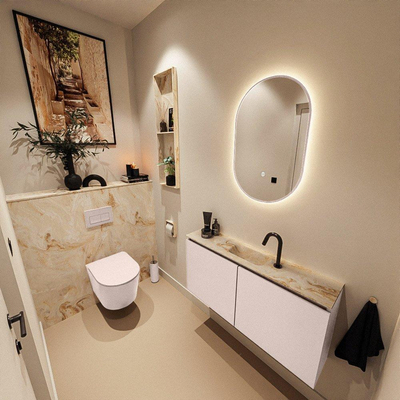 MONDIAZ TURE-DLUX Meuble toilette - 100cm - Rosee - EDEN - vasque Frappe - position centrale - 1 trou de robinet