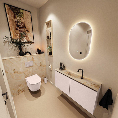 MONDIAZ TURE-DLUX Meuble WC 100 cm Rosee. EDEN lavabo Frappe position milieu. Avec 1 trou de robinet.