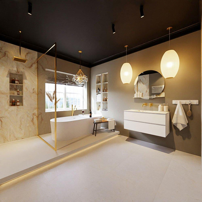 MONDIAZ VICA-DLUX Ensemble meuble de salle de bains - 100cm - sous-meuble talc - 2 tiroirs - lavabo encastré cloud centré - sans trous de robinet - version haute 60cm - frape