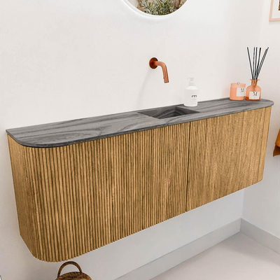 Mondiaz JOYA-DLUX 123.2cm toiletmeubel - ronding links en rechts kleur Oak - Wastafel FAYE positie Midden Zonder kraangat kleur Sombra.