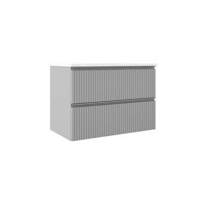 Saniclass Prime Blend Meuble de salle de bain - 80x55x46cm - 1 vasque rectangulaire en céramique blanc - 1 trou de robinet - 2 tiroirs - miroir rectangulaire - mat greige (gris)