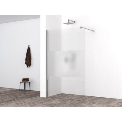 Wiesbaden Comfort Inloopdouche - 120x200cm - 10mm - nano helder glas - met melkglas middenband - chroom