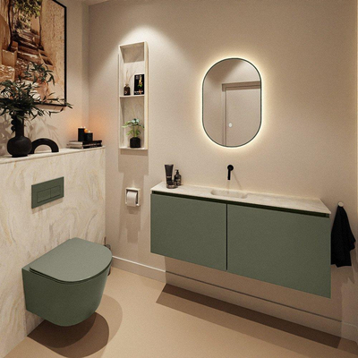MONDIAZ TURE-DLUX meuble de toilettes 120cm Army. Lavabo EDEN Ostra position milieu. Sans trou de robinet.