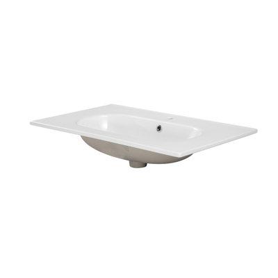 Saniclass Chaci PLUS Meuble de salle de bain - 80x86x46cm - lavabo en céramique blanc - 1 vasque ovale - 1 trou de robinet - 3 tiroirs - miroir rectangulaire - mat cotton (beige)