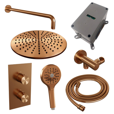 BRAUER Copper Edition inbouw regendoucheset – Ø30 cm hoofddouche – 40 cm gebogen wandarm – vaste douchehouder
