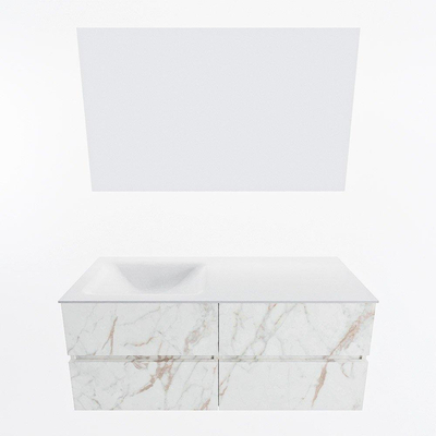 Mondiaz VICA ensemble de meuble de salle de bain - 120cm - meuble sous-vasque carrara - 4 tiroirs - lavabo cloud gauche - sans trous de robinet - couleur talc - miroir LED - version XL 60cm de haut