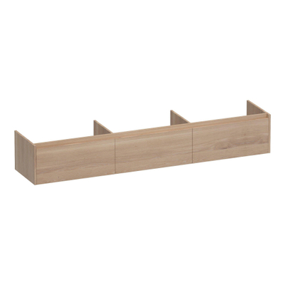 BRAUER Embrace meuble sous-lavabo - 219.8x35x45.5cm - avec 3 tiroirs à fermeture douce - sans poignée - 0 découpes pour siphon - chêne massif - lattes chêne naturel