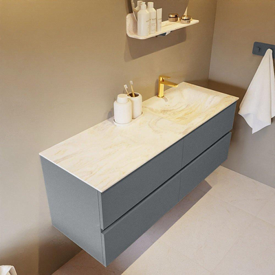 Mondiaz VICA-DLUX ensemble de meuble de salle de bain - 130cm - meuble sous-vasque plata - 4 tiroirs - lavabo encastré cloud droite - 1 trou de robinet - version haute de 60cm - ostra