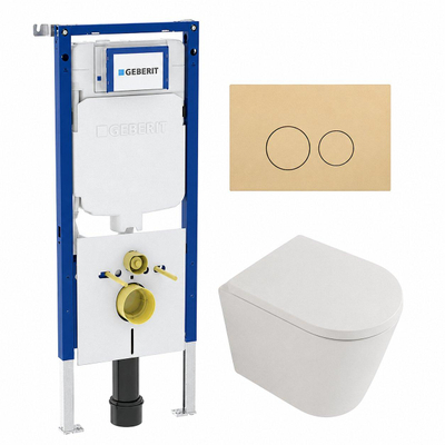 QeramiQ Dely Toiletset - 36.3x51.7cm - diepspoel - rimless - Geberit UP720 inbouwreservoir - softclose toilet zitting - 35mm - bedieningsplaat beige - ronde knoppen - mat wit