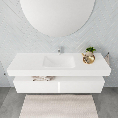 MONDIAZ ALAN 150cm - meuble bas - 2 tiroirs - lavabo suspendu - vasque au milieu - 1 trou de robinet - talc